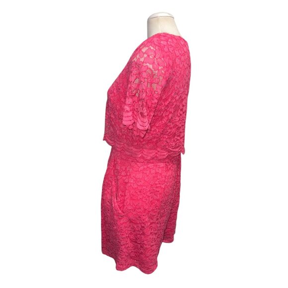 Taylor Womens Hot Pink Floral Lace Overlay Dress Size 10 Short Sleeves Crew Neck - Picture 11 of 16